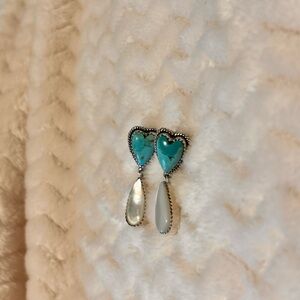 Genuine Turquoise and White-shell Sterling Silver Earrings